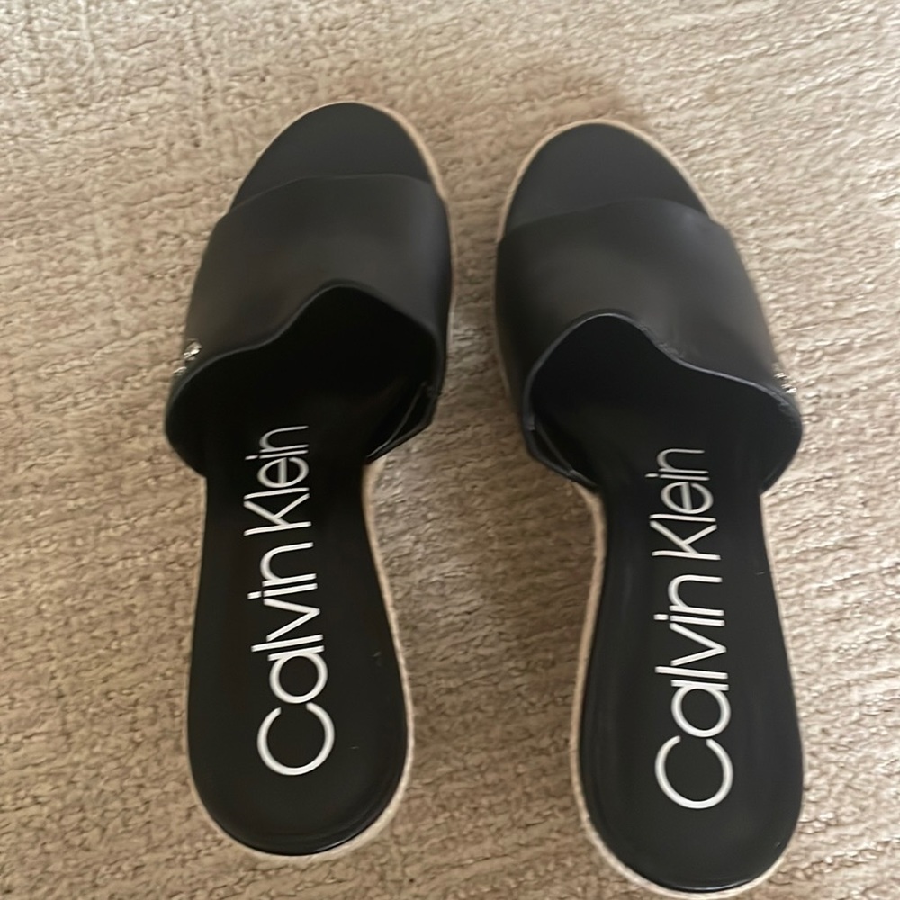 NWOT Calvin Klein Leather Slip on Wedge Sandal size 9